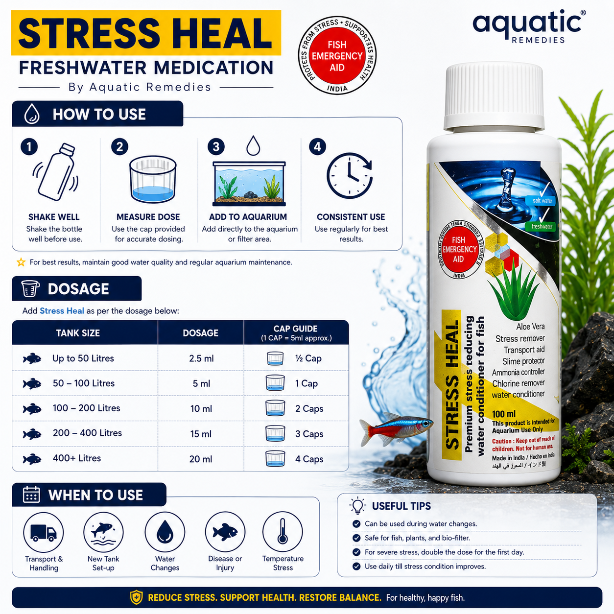 Aquatic Remedies Stress Heal – Stress Relief & Water Conditioner for Aquarium Fish