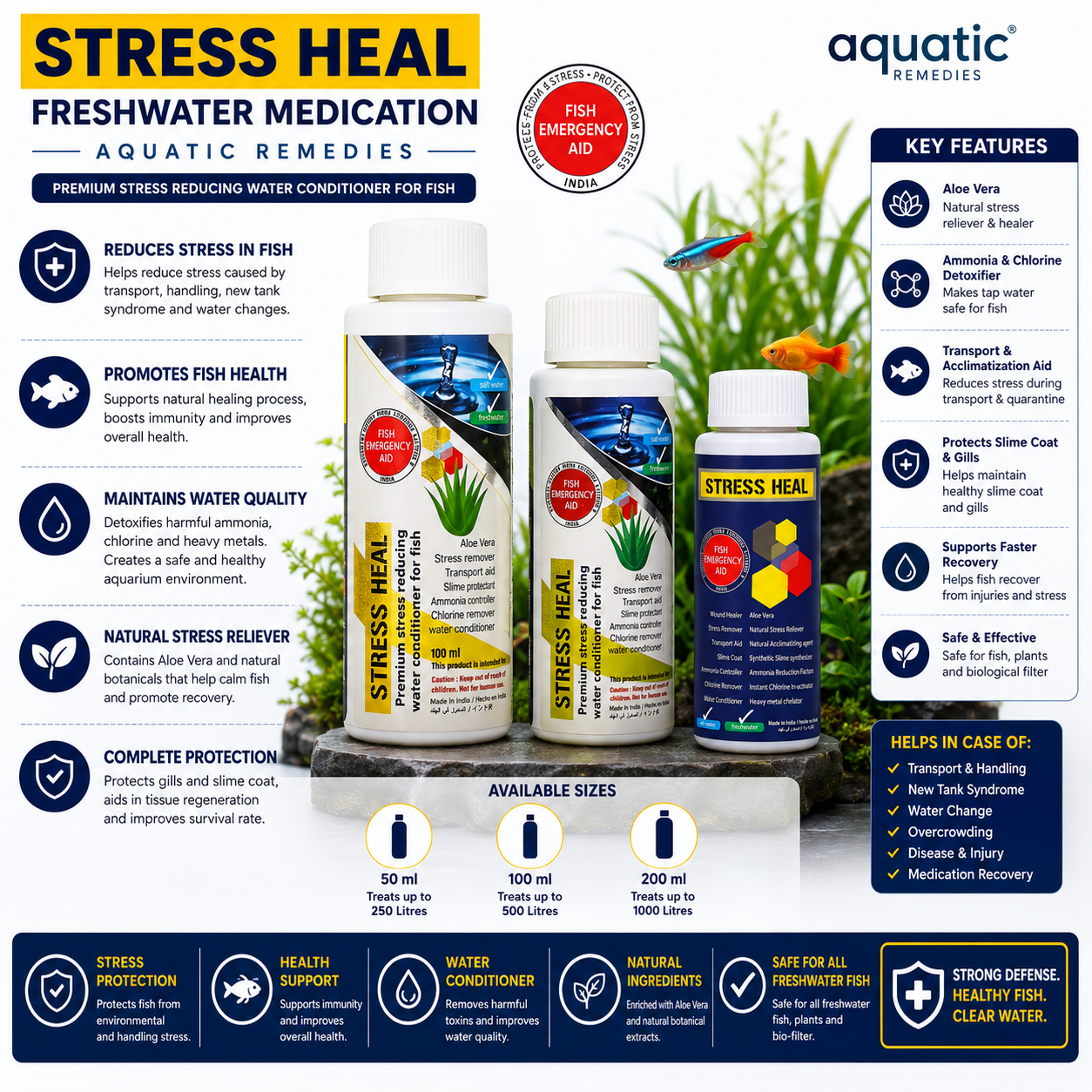 Aquatic Remedies Stress Heal – Stress Relief & Water Conditioner for Aquarium Fish