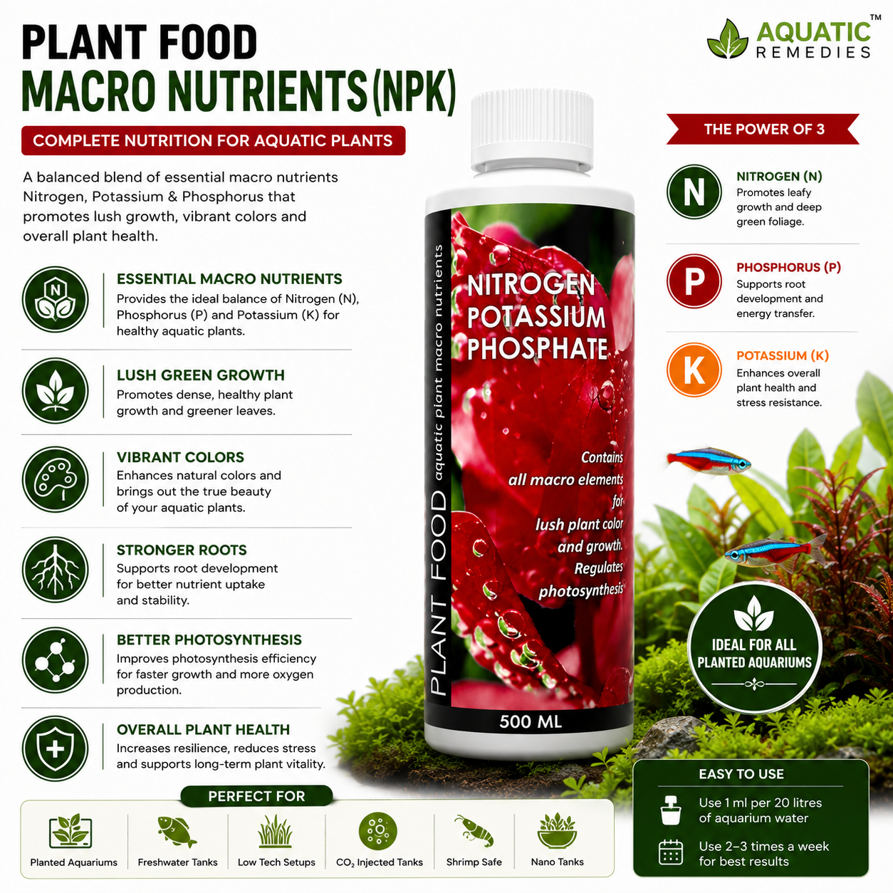 Aquatic Plant Food – Nitrogen Potassium Phosphate (NPK) Liquid Fertilizer