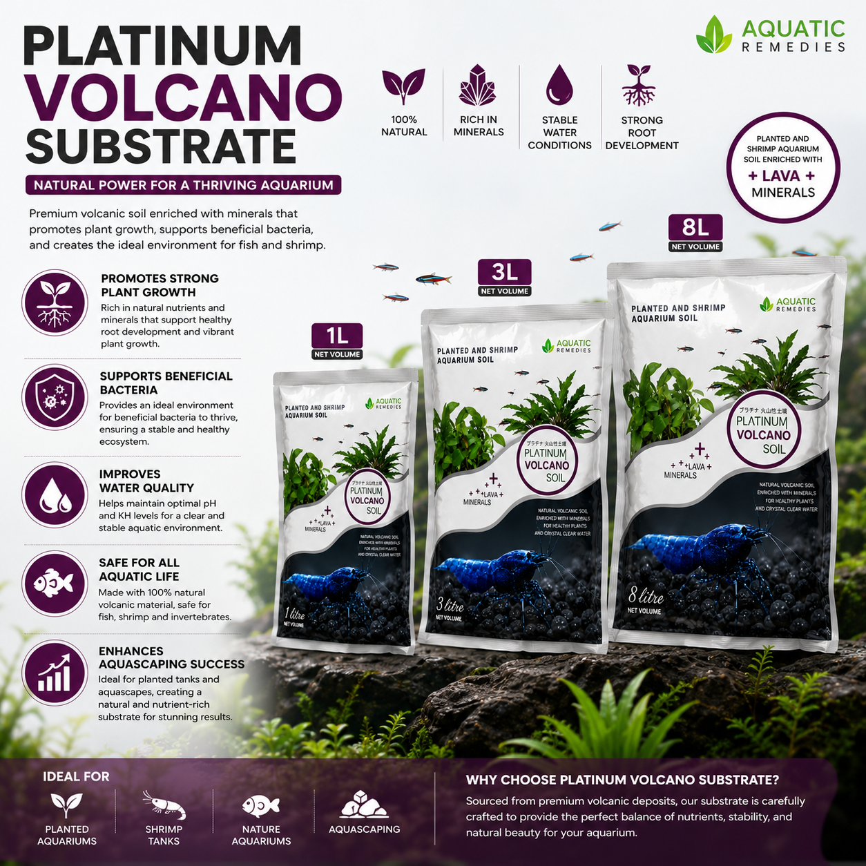 Aquatic Remedies Platinum Volcano Substrate | Premium Volcanic Aquarium Soil