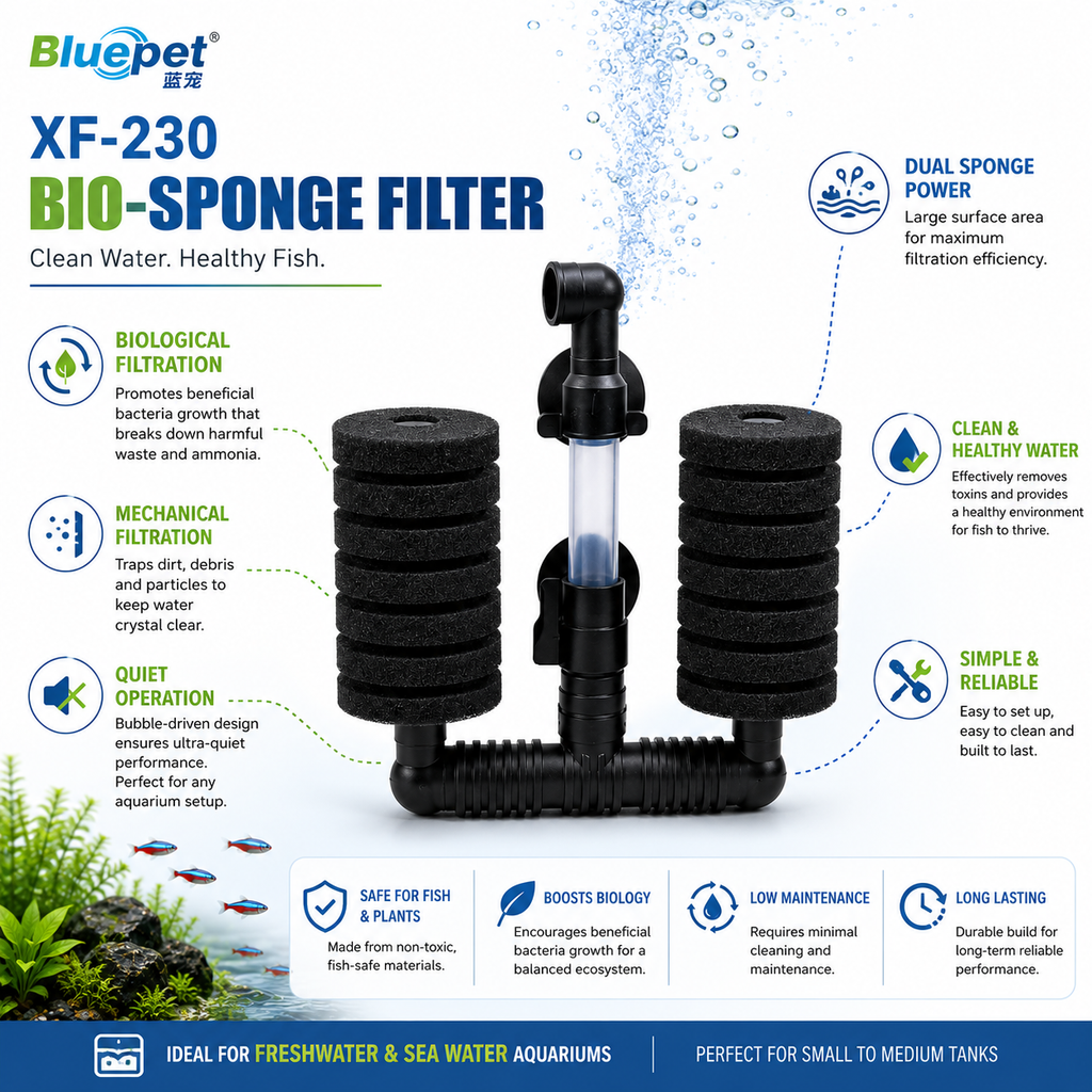 Bluepet XF-230 Bio-Sponge Filter – Dual Sponge Aquarium Filter