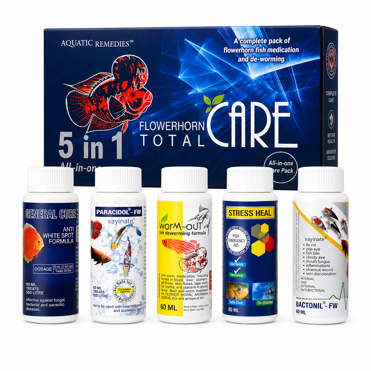 Aquatic Remedies Flowerhorn Total Care 5 in 1 Kit | Complete Health & Disease Treatment Pack
