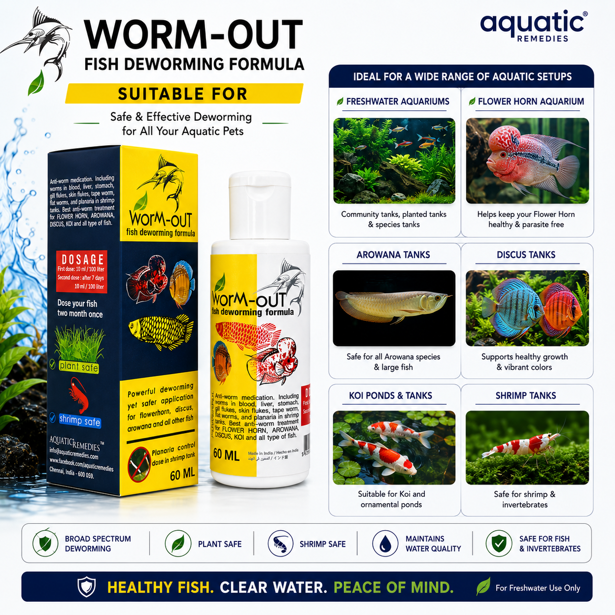 Aquatic Remedies Worm-Out Fish Deworming Formula | Broad Spectrum Fish Dewormer for Freshwater Aquariums