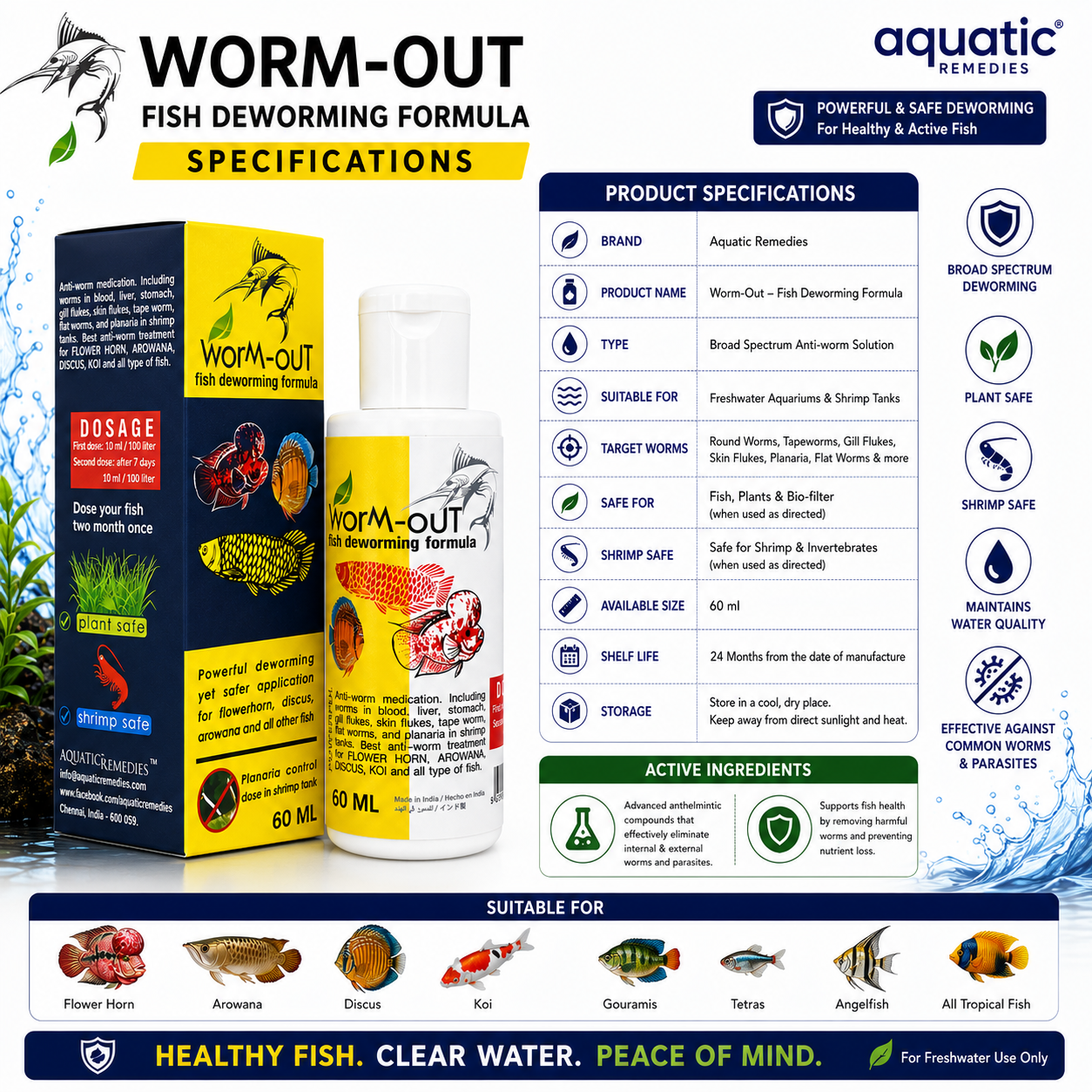 Aquatic Remedies Worm-Out Fish Deworming Formula | Broad Spectrum Fish Dewormer for Freshwater Aquariums