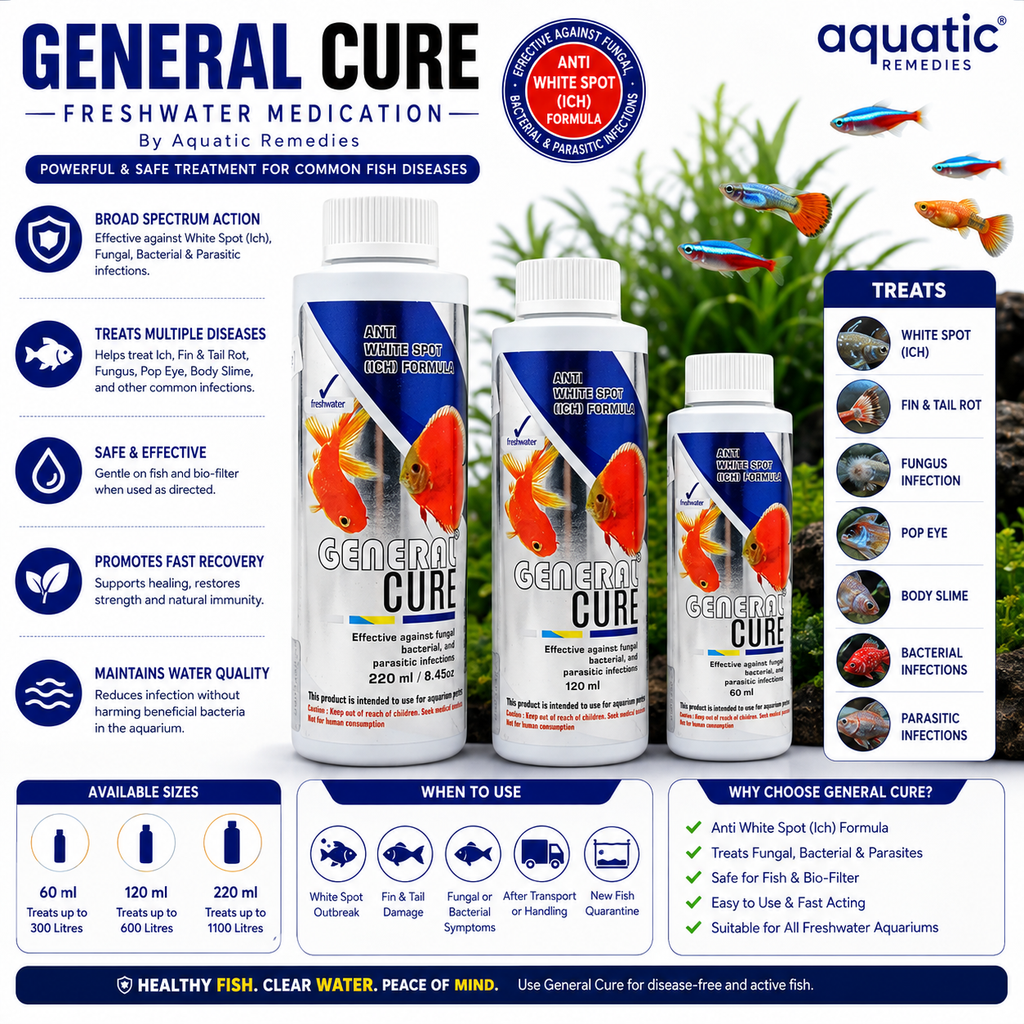Aquatic Remedies General Cure | Freshwater Fish Medication | Anti White Spot (Ich), Fungal, Bacterial & Parasitic Treatment