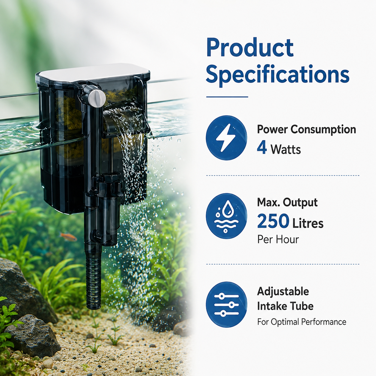 Blue Pet BLH-401 Aquarium Hang-On Filter 4W – 250L/H