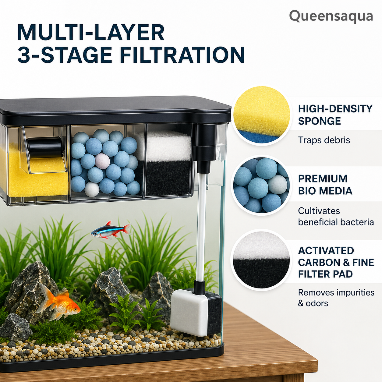 Blue Pet BL-772W Multi-Section Bio Top Filter 8W 600L/H