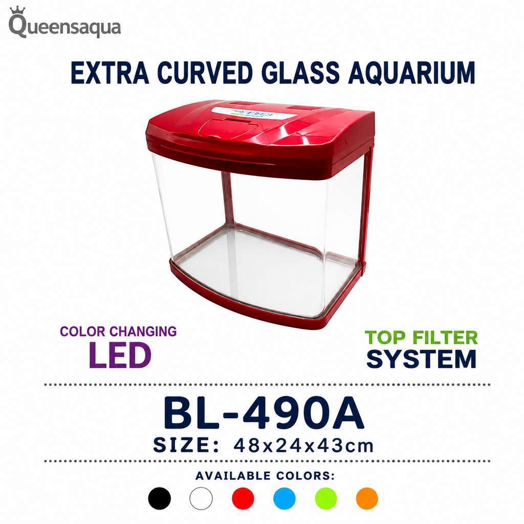 Blue Pet Curved Glass Aquarium Tank with LED Light, Filter & Motor