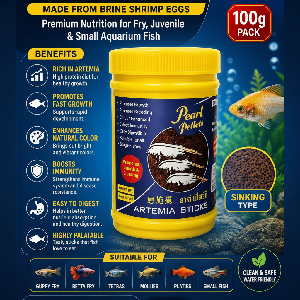 Pearl Pellets Artemia Sticks 100g | Premium Brine Shrimp Fish Food