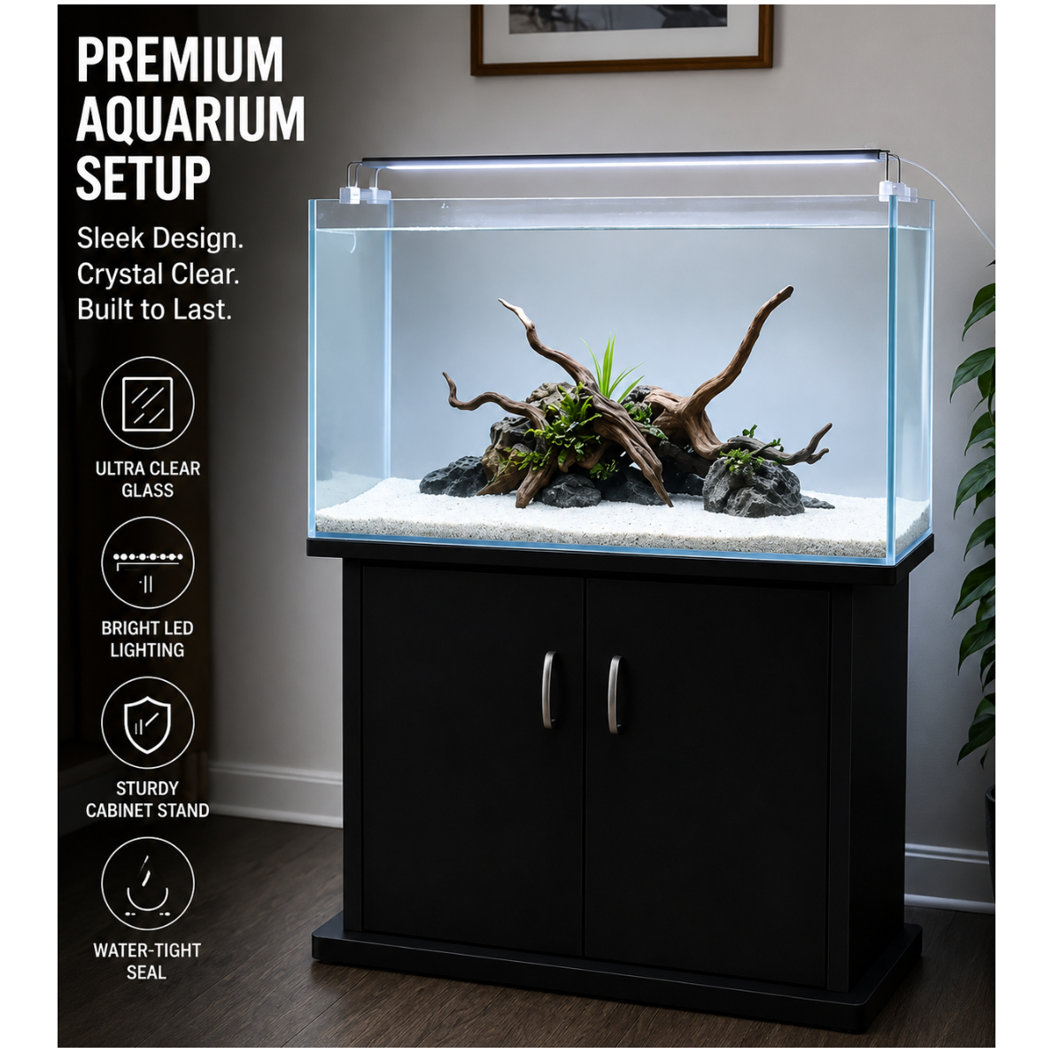 2 Feet Curved Aquarium 65L with Cabinet