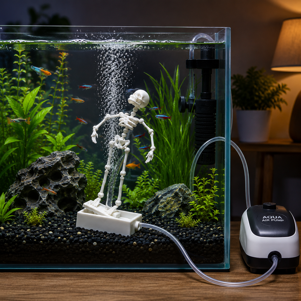 Dancing Skeleton Aquarium Ornament , Fun & Unique Air-Powered Aquarium Decoration
