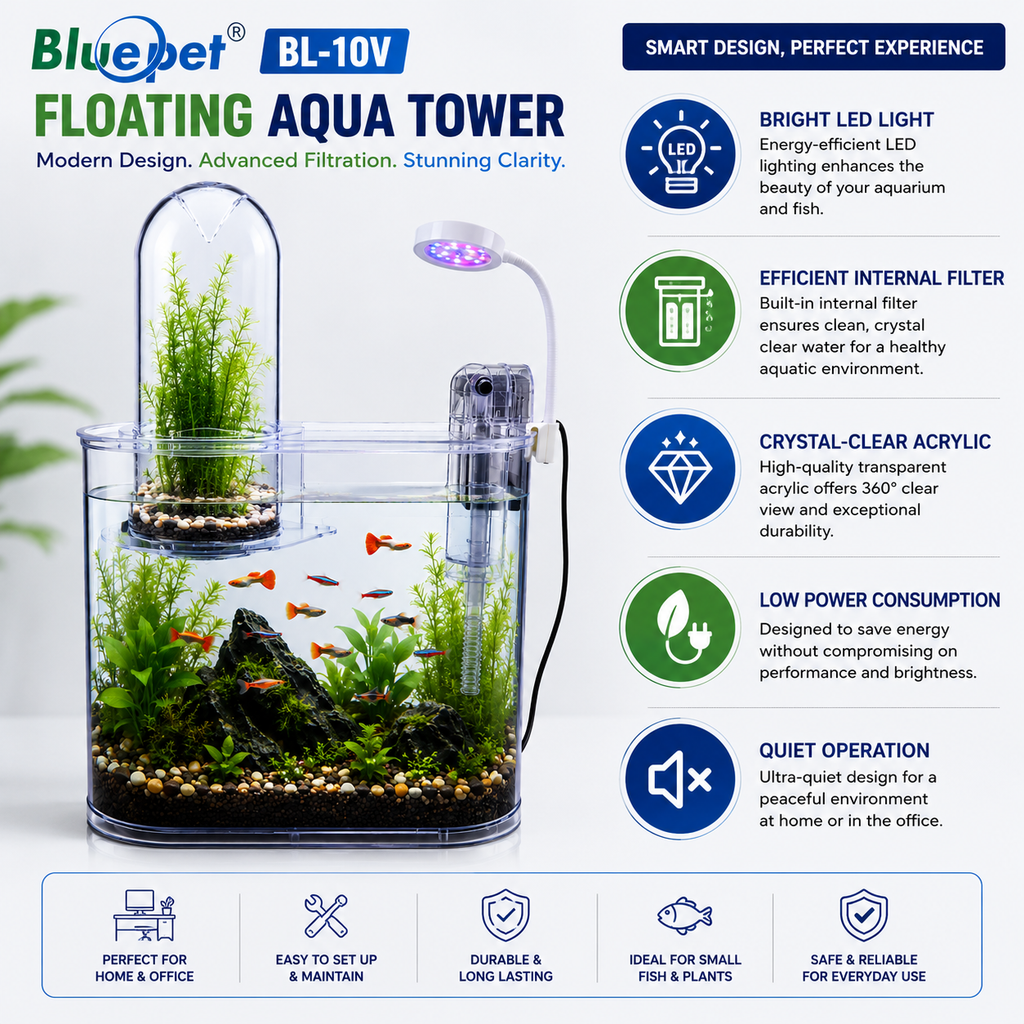 Bluepet BL-10V Floating Aqua Tower Aquarium with LED & Filter | Nano Aquarium Kit
