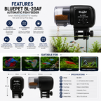 Bluepet BL-20AF Timed Automatic Fish Feeder | Digital LCD Auto Fish Food Dispenser for Aquarium