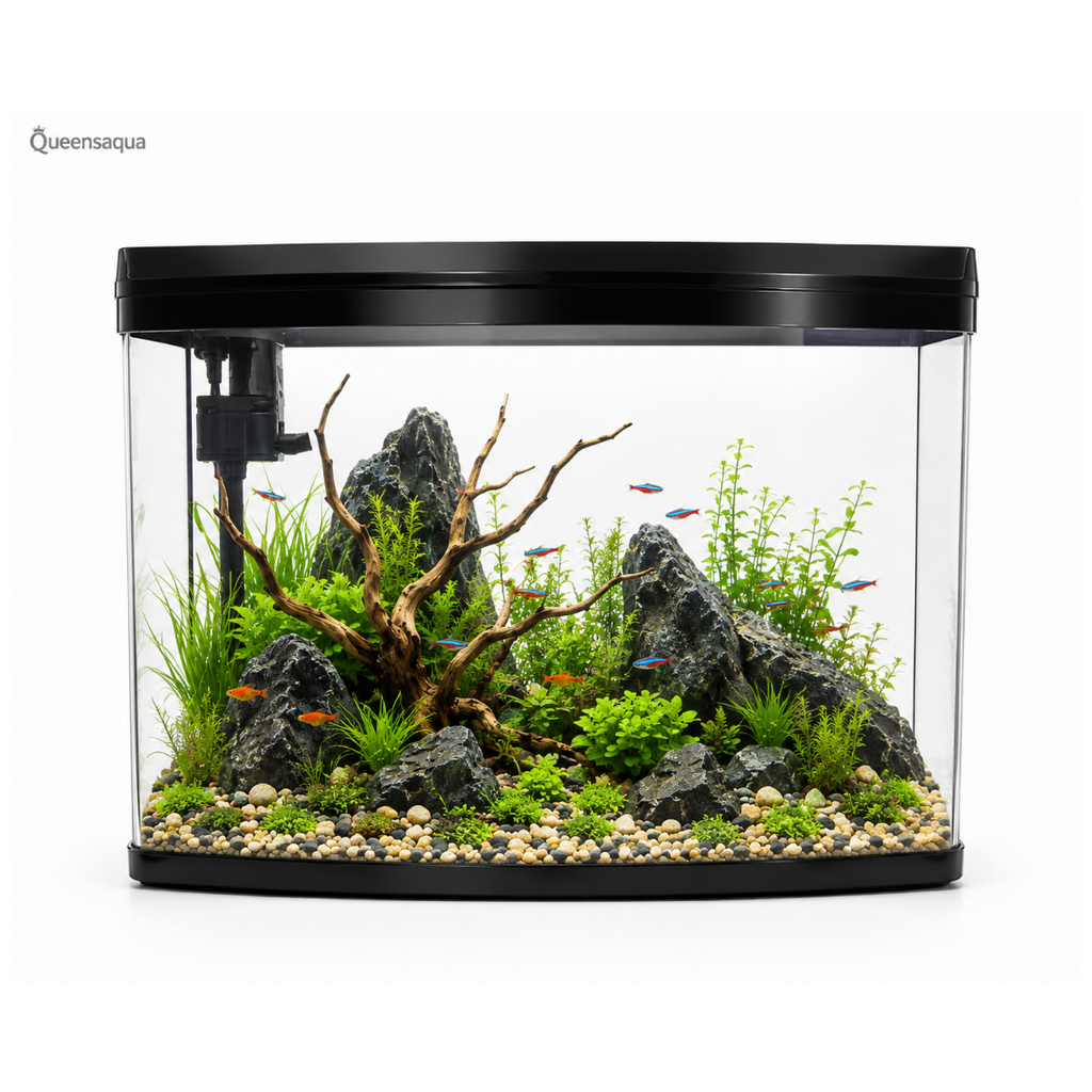 Blue Pet Curved Glass Aquarium Tank with LED Light, Filter & Motor