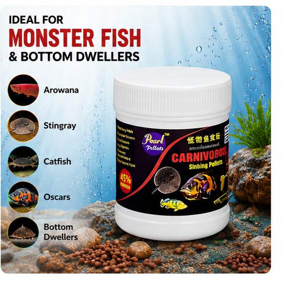 Pearl Pellets Carnivorous Sinking Fish Food 100g | 45% High Protein Monster Fish Food