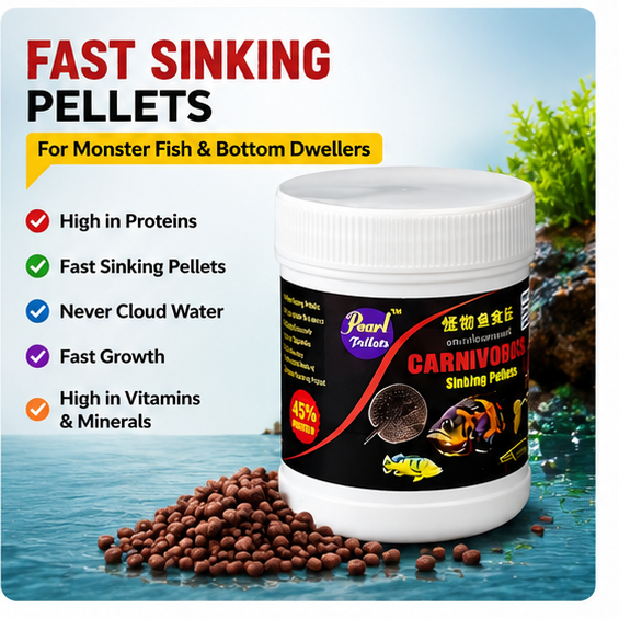 Pearl Pellets Carnivorous Sinking Fish Food 100g | 45% High Protein Monster Fish Food