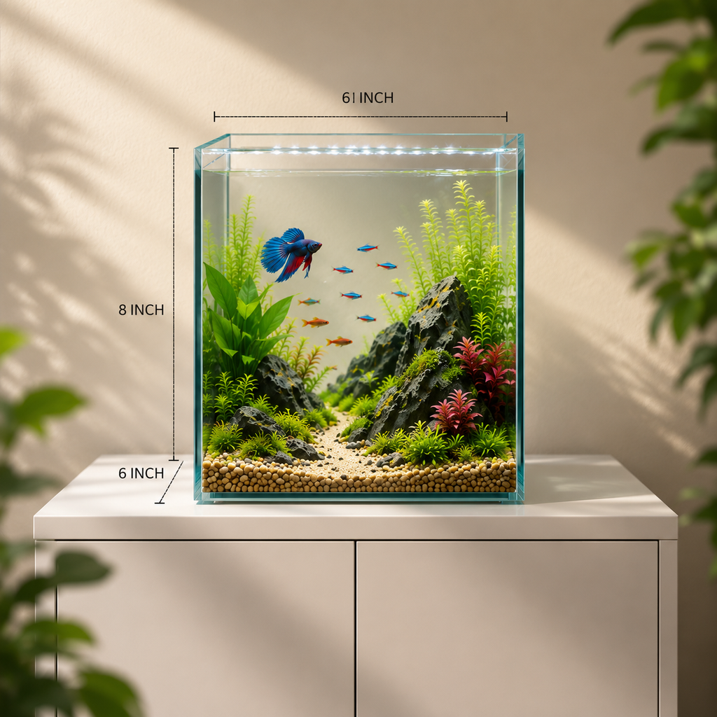 Extra Clear Betta Fish Tank 4.5L (6x6x8 Inch) – 4mm Glass