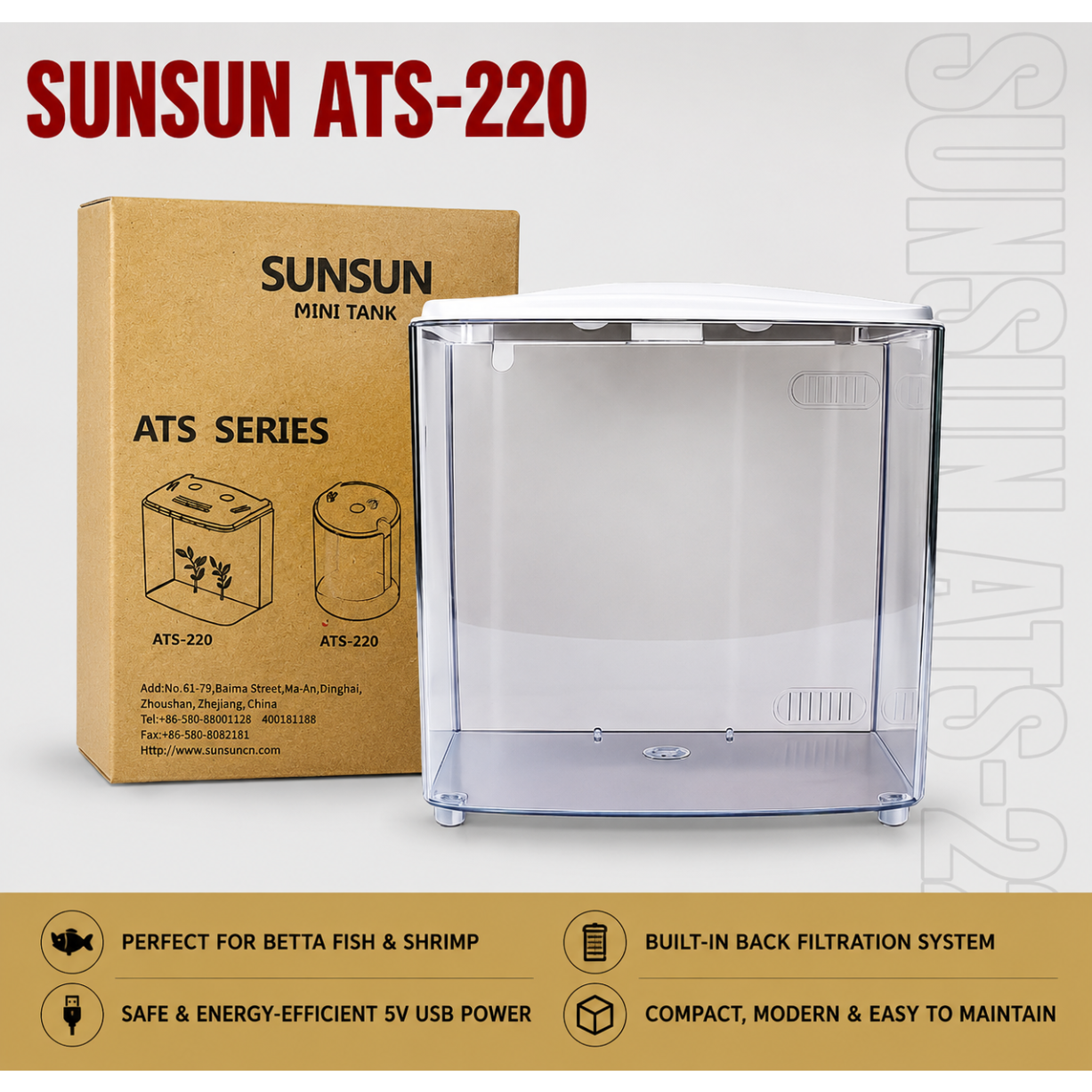 SunSun ATS-220 Desktop Betta Tank Kit - 5L Nano Aquarium