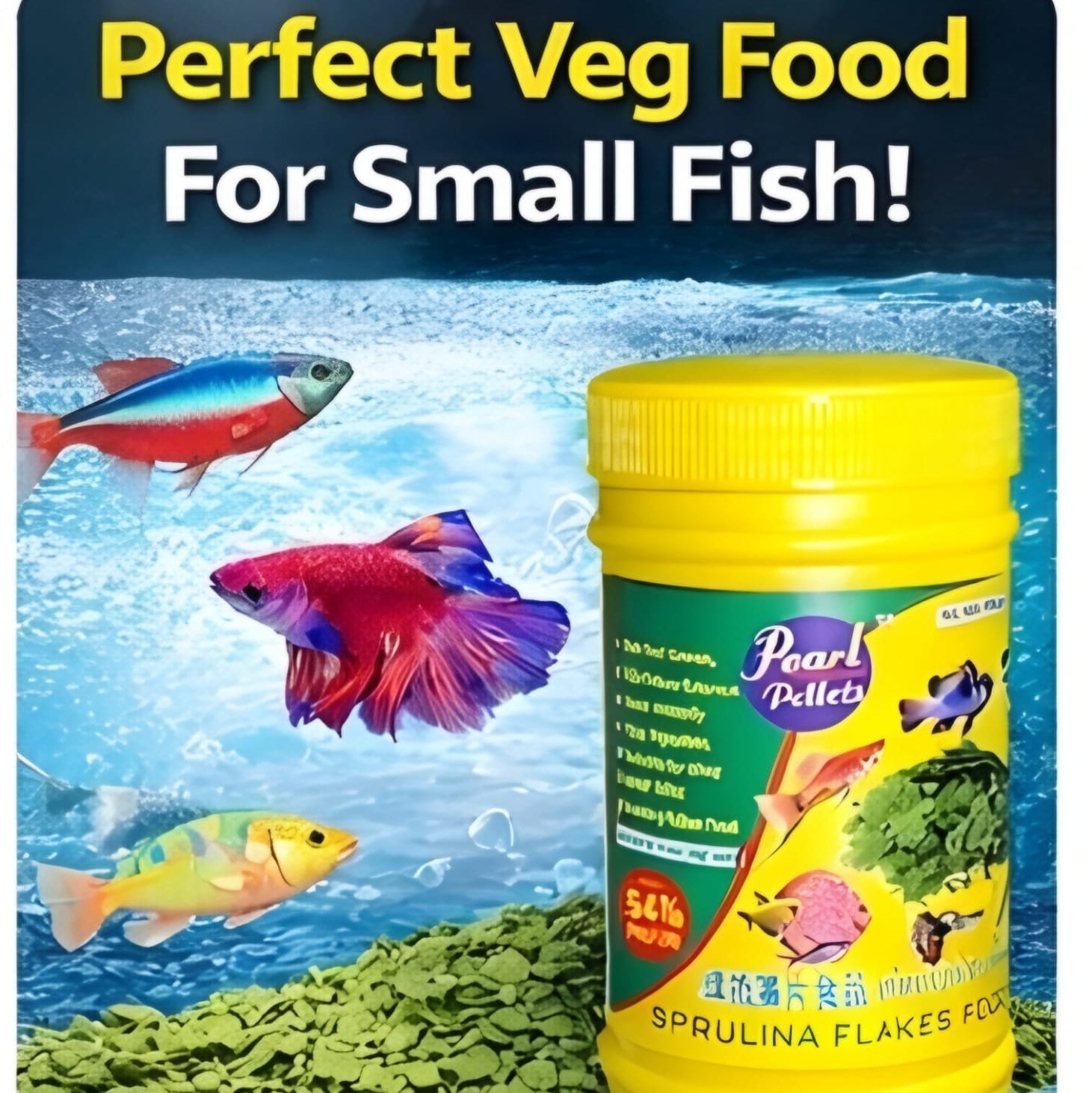 Pearl Pellets Spirulina Flakes Fish Food 40g | 54% High Protein Veg Fish Food