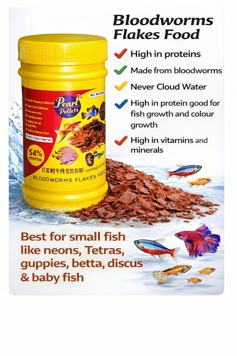 Pearl Pellets Bloodworms Flakes Fish Food 40g | 54% High Protein Fish Food