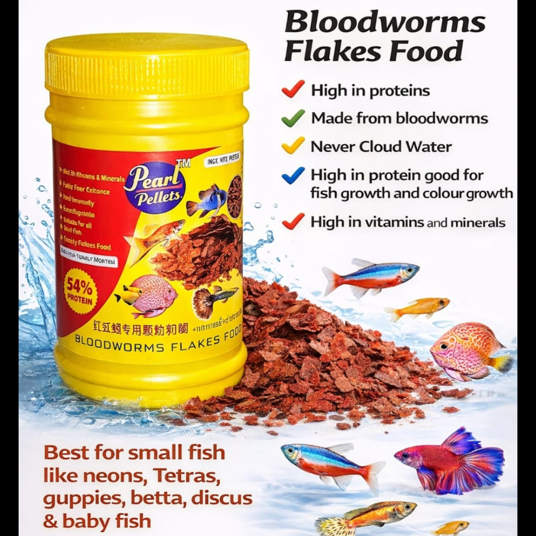 Pearl Pellets Bloodworms Flakes Fish Food 40g | 54% High Protein Fish Food