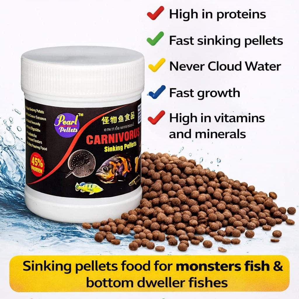 Pearl Pellets Carnivorous Sinking Fish Food 100g | 45% High Protein Monster Fish Food