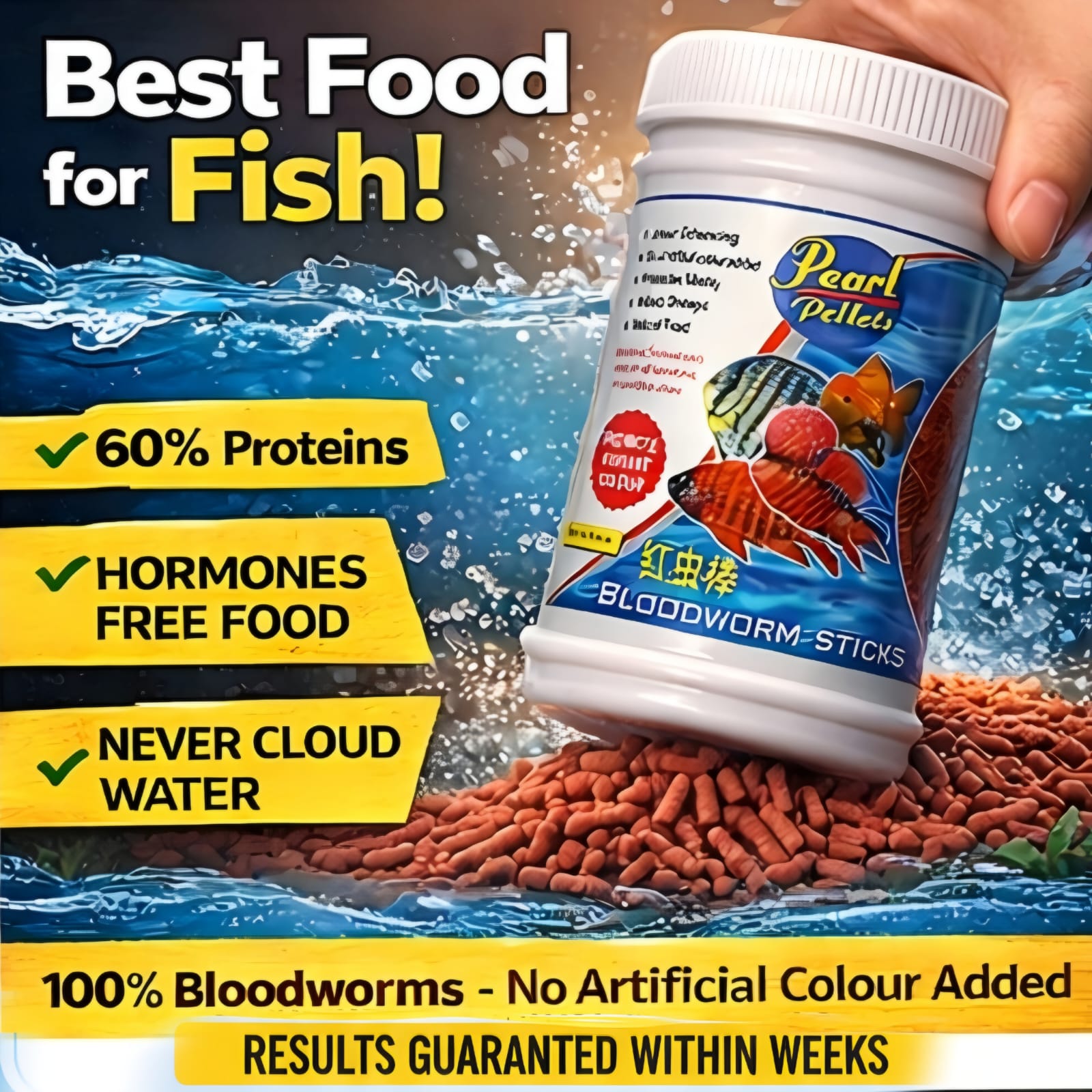 Pearl Pellets Blood Worms Sticks 100g | High Protein Fish Food