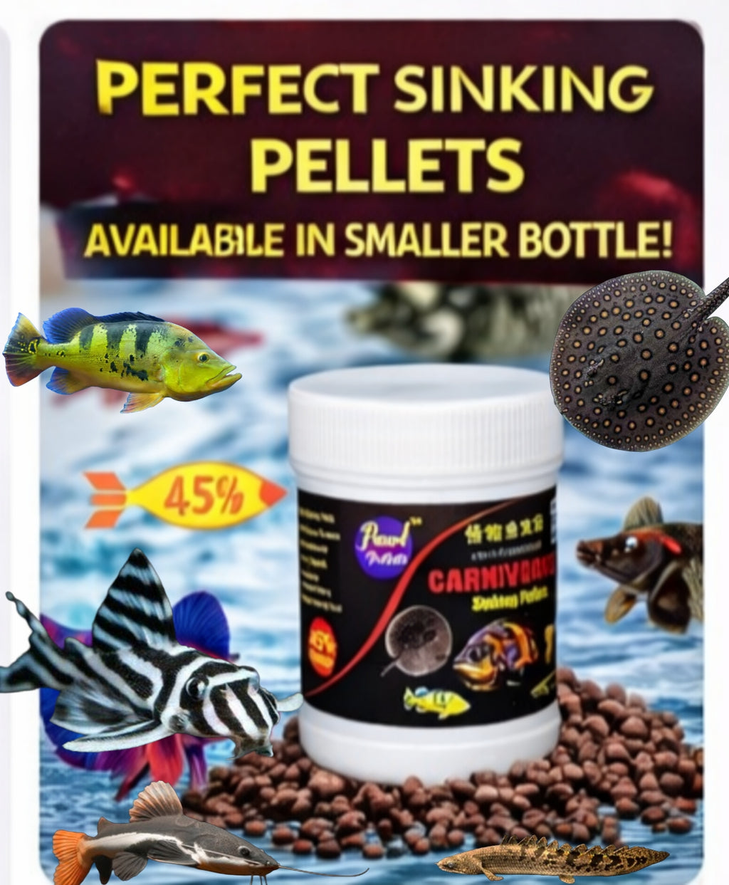 Pearl Pellets Carnivorous Sinking Fish Food 100g | 45% High Protein Monster Fish Food